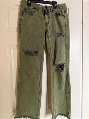 BDG Olive Green Distressed Cropped Jeans